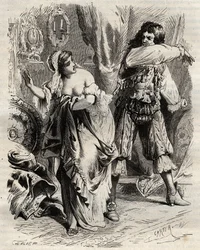 Der Marquis von Montespan, Louis Henri de Pardaillan de Gondrin (1640-1691), schlug seine Frau, die Marquise von Montespan (Francoise Athenais) von Rochechouart Mortemart (oder Madame de Montespan) (1640-1707), weil sie ihm auf Befehl des Königs den Zutrit
