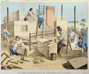 Der Maurer, der Steinmetz und der Steinsäger, um 1860