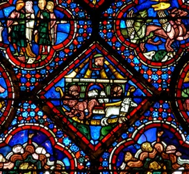 Das Noah-Fenster: Noah beobachtet die Tiere, wie sie die Arche verlassen