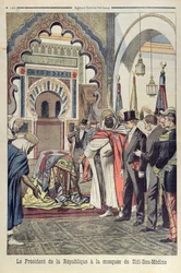 Der Präsident der Französischen Republik, Emile Loubet (1838-1929), besucht die Moschee von Sidi Bou Medine, Tlemcen, Algerien, Illustration aus Le Petit Journal, 3. Mai 1903
