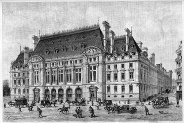 Die Sorbonne wurde 1887 renoviert, von der Rue des Écoles aus gesehen.