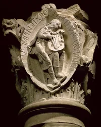 Die Klänge der Musik, Säulenkapitell aus dem Umgang in Cluny, ca. 1115 (geschnitzter Stein)
