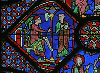 Das St. Jakobus Fenster: Der Magier Almoniges (Hermoniges) sendet seinen Schüler Filetus zu St. Jakobus