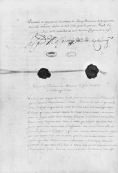 Der Vertrag der Pyrenäen, unterzeichnet von Kardinal Jules Mazarin und Don Luis Mendez de Haro, 7. November 1659