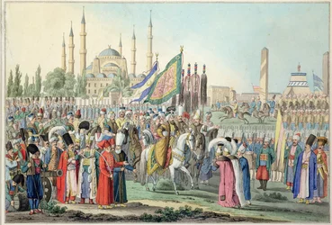 Der türkische Sultan inspiziert seine Janitscharen