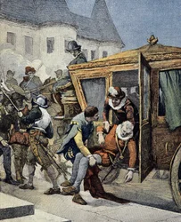 Die Ermordung Heinrichs IV. am 14/05/1610. Umschlag von „Le Petit Français Illustré“ vom 12/05/1900.