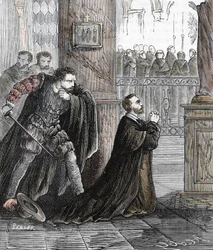 Die Ermordung des Inquisitors Pedro de Arbues am 17.09.1485 in der Kathedrale von Zaragoza in Spanien