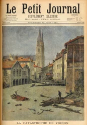 Die Katastrophe (Überschwemmung) des Dorfes Voiron (Isère) Frankreich in „Le Petit Journal“, 20. Juni 1897 (Gravur)