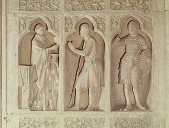 Die Kommunion eines Ritters, Detail vom Westende des Kirchenschiffs, 1245-57