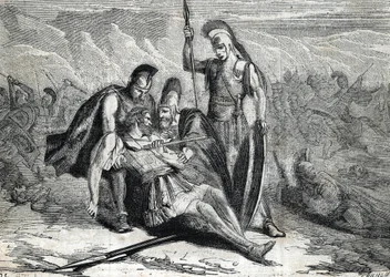 Der Tod von Epaminondas (418-362 v. Chr.) - (Gravur) 1864