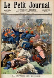 Die Niederlage der Tuareg. Französische Kolonialtruppen unter dem Kommando von Oberstleutnant Joseph Joffre (1852-1931) - Die Niederlage der Tuareg. Illustration für Le Petit Journal, 30. April 1894 (Gravur).