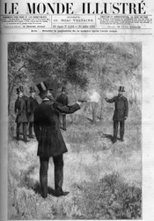 Das Duell von General Georges Boulanger (1837-1891), Kriegsminister, und Baron Lareinty, Senator. Gravur in „Die Illustrierte Welt“ 1886.
