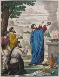 Die rivalisierenden Opfer von Elia und den Priestern des Baal, Illustration aus einem Katechismus L