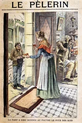 Der Anteil Gottes an die Armen am Dreikönigstag - in „Le Pelerin“, Anfang 20. Jh. (Gravur)