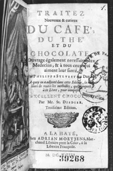 Titelseite von Traité Nouveau et Curieux du Café, du Thé et du Chocolat von Philippe Sylvestre Dufour, La Haye, veröffentlicht 1693