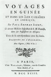 Titelseite für Voyages en Guinee et dans les Iles Caraibes en Amerique von Paul Erdman Isert, veröffentlicht 1743