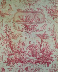 Toile de Jouy (nach Entwürfen von Jean-Baptiste Huet 1772-1793), Darstellung einer Allegorie auf Ludwig XVI. (1754-1793), König von Frankreich, Wiederhersteller der Freiheit im Februar 1790