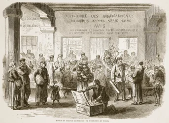 Rückgabe der verpfändeten Werkzeuge an die Arbeiter in Paris, Illustration aus Cassells Geschichte des Krieges zwischen Frankreich und Deutschland, 1870-1871