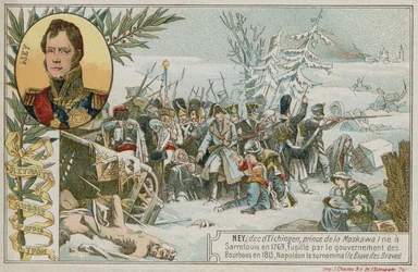 Handelskarte mit einem Bild, das den Rückzug aus Russland darstellt