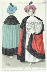 Zwei Frauen mit Turbanen, Kleidern und Mänteln aus Kaschmir, aus Costumes Parisiens, 1831