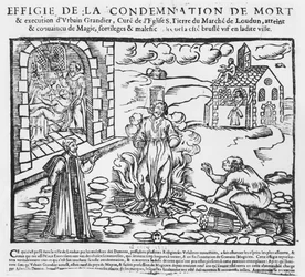 Urbain Grandier wird nach den Ereignissen der Besessenheit von Loudun auf dem Scheiterhaufen verbrannt, 1634