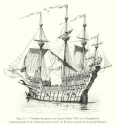 Kriegsschiff, auf dem Heinrich VIII., König von England, 1520 in Dover nach Frankreich segelte; nach einer Zeichnung von Holbein