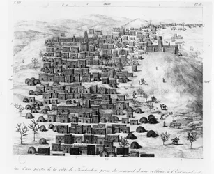 Ansicht eines Teils der Stadt Timbuktu von einem Hügel im Osten, aus Voyage a Tombouctou von Rene Caillie, veröffentlicht 1830