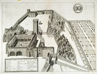 Ansicht der Benediktinerabtei Saint Pierre de Montmajour (oder Mont Majour), gegründet 948, Arles, Frankreich