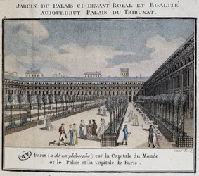 Ansicht des Königspalastes (Palais du Tribunat) mit Garten und Spaziergängern