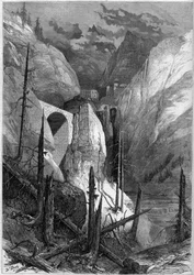 Ansicht der Schlucht und des Forts von Finstermünz (1471). Tirol, Schweiz