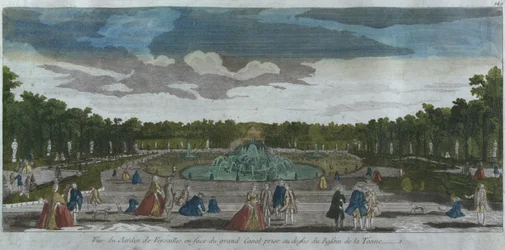 Ansicht des Gartens vor dem Grand Canal vom Latona-Brunnen, Versailles, Frankreich