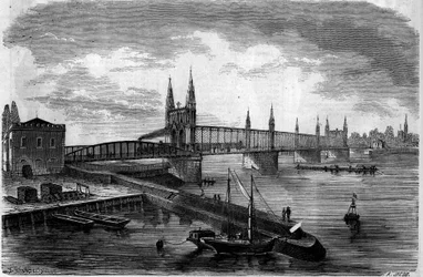 Ansicht der Eisenbahnbrücke über den Rhein, die Kehl (Deutschland) mit Straßburg (Frankreich) verbindet