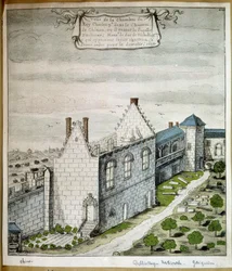 Ansicht des Zimmers von König Karl VII. im Schloss von Chinon, wo er die Jungfrau von Orléans empfing - Aquarell