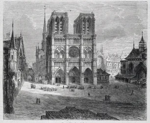 Ansicht von Notre-Dame de Paris - in „Paris durch die Jahrhunderte“ von H. Gourdon de Genouillac, ed. F. Roy, Paris