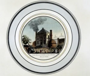 Ansicht der Feuerpumpe vom Hof aus - Lithografie in „Picturesque views of the main buildings of Paris“ von Sergeant
