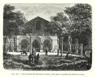 Ansicht des Palais des Thermes von Paris, aufgenommen in den Gärten des Hôtel de Cluny