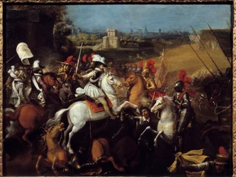 Religionskrieg: „König Heinrich IV. (1533-1610) in der Schlacht von Arques am 21. September“