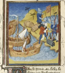 Wilhelm I. landet mit seiner Armee und Ausrüstung in England (Miniatur)