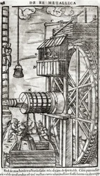 Winde zum Wasserholen aus einer Mine, Illustration aus De Re Metallica von Georg Bauer, bekannt als Agricola, 1561