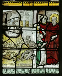 Fenster mit Darstellung des Heiligen Nikolaus, der ein Kind vor dem lebendig Kochen rettet, 1460-70