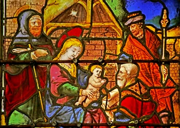 Fenster mit der Geburt Christi und der Anbetung der Hirten (Buntglas)