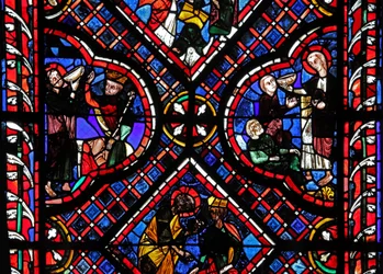 Fenster w03, Darstellung von Szenen aus der Legende des Heiligen Johannes: Der Heilige und der vergiftete Becher