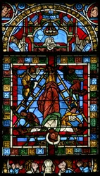 Fenster Nr. 0, Darstellung der Kreuzigung von St. Petrus