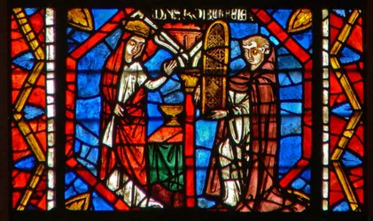 Fenster w108 zeigt einen Stifter Robert le Pele bietet ein Fenster an