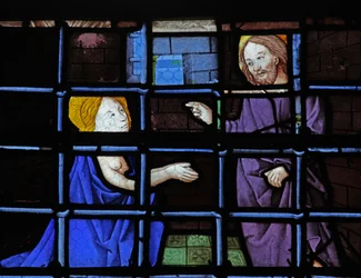 Fenster w13 mit der Heiligen Barbara im Gefängnis mit Christus