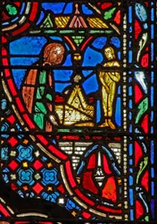 Fenster w14 Die Bundeslade im Tempel von Dagon (und Götze) I Sam V 2