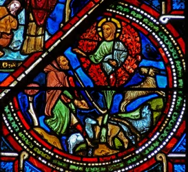 Fenster w15 zeigt Moses und den brennenden Dornbusch