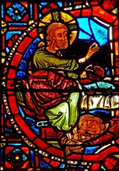 Fenster w17 Darstellung einer Szene aus dem Leben der Heiligen Maria Magdalena - die Heilige wäscht die Füße Christi