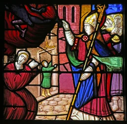 Fenster w19, Darstellung des Lebens von St. Remi. Er befreit eine besessene Seele