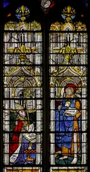 Fenster w1 mit Darstellung des Heiligen Johannes des Täufers und des Stifters Jean Barton